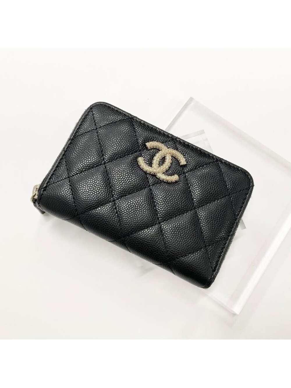Chanel CC Logo Quilted Fragment Case Zip Wallet Coin Purse